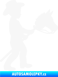 Samolepka Děti silueta 012 pravá kluk s dřevěným koníkem bílá