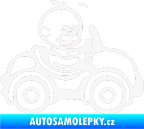 Samolepka Dítě v autě 041 pravá chlapeček v autíčku bílá