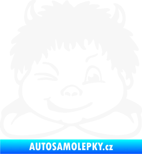 Samolepka Dítě v autě 055 pravá kluk čertík bílá