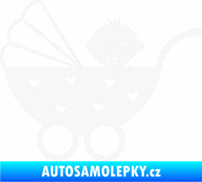 Samolepka Dítě v autě 070 levá kočárek s miminkem bílá