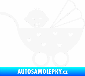 Samolepka Dítě v autě 070 pravá kočárek s miminkem bílá