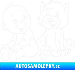 Samolepka Dítě v autě 087 levá chlapeček s pejskem bílá