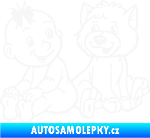 Samolepka Dítě v autě 095 levá holčička s pejskem bílá