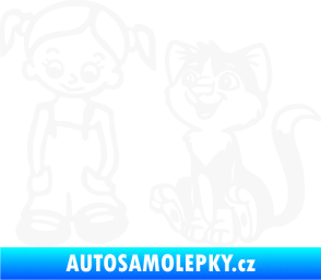 Samolepka Dítě v autě 098 levá holčička a kočka bílá