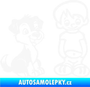 Samolepka Dítě v autě 100 pravá kluk a pes bílá