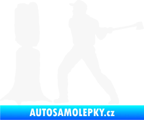 Samolepka Dřevorubec 005 levá sekat kmen bílá