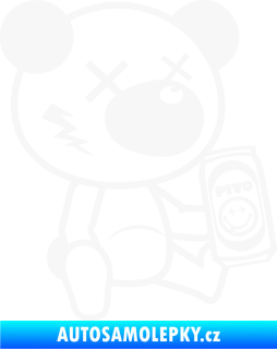 Samolepka Drunk bear 004 pravá medvěd s pivem bílá