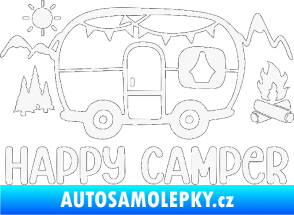 Samolepka Happy camper 002 pravá kempování s karavanem bílá