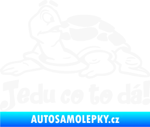 Samolepka Jedu co to dá! 001 levá nápis se želvou bílá