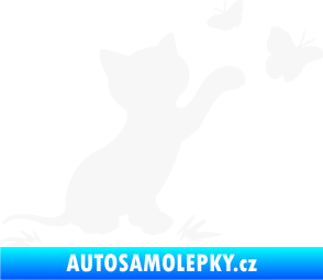 Samolepka Kočka 037 pravá s motýlky bílá