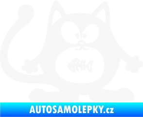 Samolepka Kočka 042 pravá s rybou v bříšku bílá