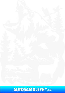 Samolepka Krajina hory 039 levá medvěd a lesní zvěř bílá