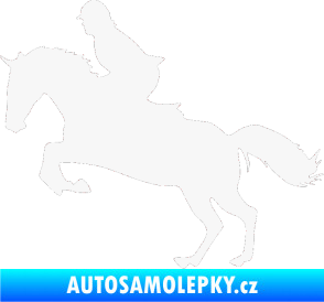 Samolepka Kůň 014 levá skok s jezdcem bílá