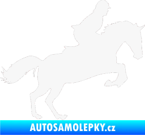 Samolepka Kůň 014 pravá skok s jezdcem bílá