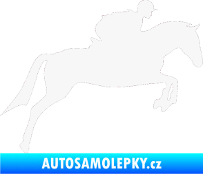 Samolepka Kůň 020 pravá skok s jezdcem bílá