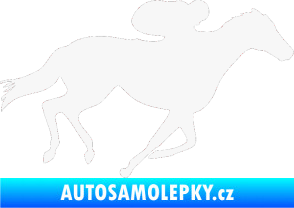 Samolepka Kůň 027 pravá závodí s jezdcem bílá