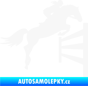 Samolepka Kůň 080 pravá skok přes překážku bílá