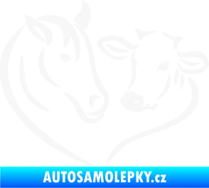 Samolepka Kůň s kravičkou v srdíčku levá láska ke zvířatům bílá