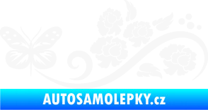 Samolepka Květina dekor 015 levá s motýlem bílá
