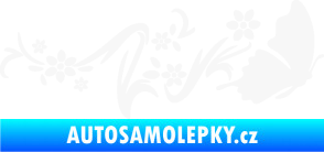 Samolepka Květina dekor 028 pravá s motýlkem bílá