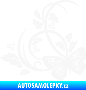 Samolepka Květina dekor 046 levá motýl bílá