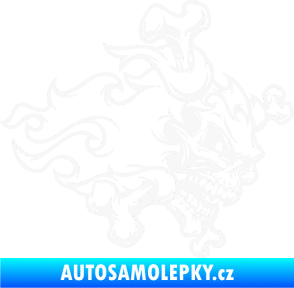 Samolepka Lebka 022 pravá kosti v plamenech bílá