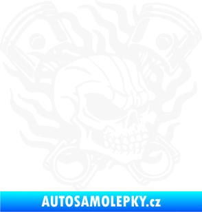 Samolepka Lebka 048 pravá písty a plameny bílá
