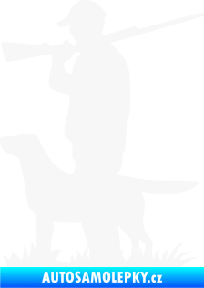 Samolepka Myslivec 005 levá se psem na lovu bílá