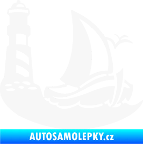 Samolepka Plachetnice 005 pravá s majákem na moři bílá