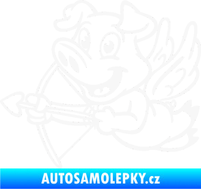 Samolepka Prase 005 levá s křídly a lukem bílá