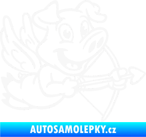 Samolepka Prase 005 pravá s křídly a lukem bílá