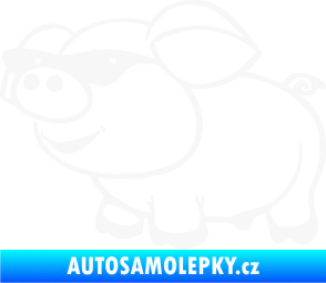 Samolepka Prase 006 levá frajer v brýlích bílá