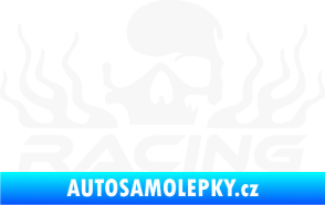 Samolepka Racing nápis s lebkou levá bílá