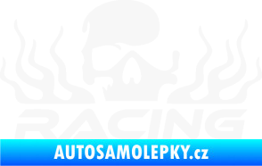 Samolepka Racing nápis s lebkou pravá bílá