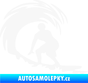 Samolepka Surfař 005 levá velké vlny bílá