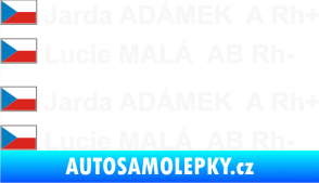 Samolepka Vlajka ČR se jménem a krevní skupinou bílá