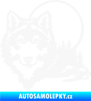 Samolepka Vlk 007 levá s krajinou bílá