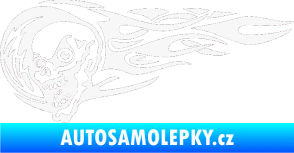Samolepka Zubatka levá lebka v plamenech bílá