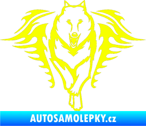 Samolepka Animal flames 039 pravá  vlk Fluorescentní žlutá