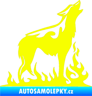 Samolepka Animal flames 066 pravá vyjící vlk Fluorescentní žlutá