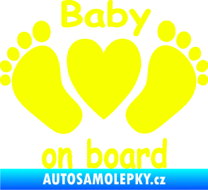 Samolepka Baby on board 004 s textem nožičky se srdíčkem Fluorescentní žlutá