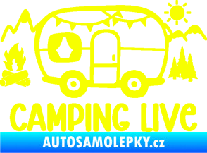Samolepka Camping live 001 levá cestování v karavanu Fluorescentní žlutá