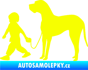 Samolepka Chlapec venčí psa levá Fluorescentní žlutá