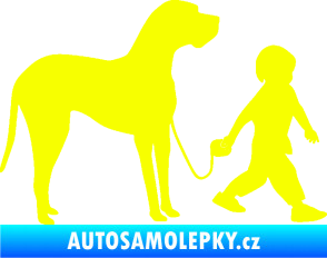 Samolepka Chlapec venčí psa pravá Fluorescentní žlutá