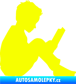 Samolepka Děti silueta 002 pravá chlapec s knížkou Fluorescentní žlutá