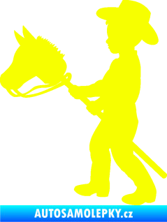 Samolepka Děti silueta 012 levá kluk s dřevěným koníkem Fluorescentní žlutá