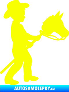 Samolepka Děti silueta 012 pravá kluk s dřevěným koníkem Fluorescentní žlutá