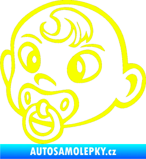Samolepka Dítě v autě 004 levá miminko s dudlíkem hlavička Fluorescentní žlutá