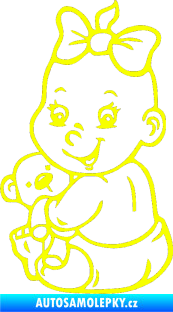 Samolepka Dítě v autě 018 levá holčička s medvídkem Fluorescentní žlutá