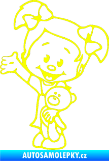 Samolepka Dítě v autě 050 levá malá slečna s medvídkem Fluorescentní žlutá